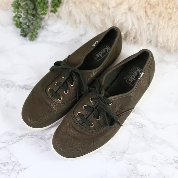 Keds Classic Low Top Olive Gold Metallic Lace Up Sneakers Size 7.5 Women's - Picture 1 of 4